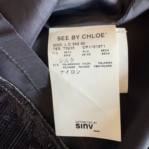 See By Chloe Black Shiny Metallic Short Sleeved Top - Picture 11 of 14